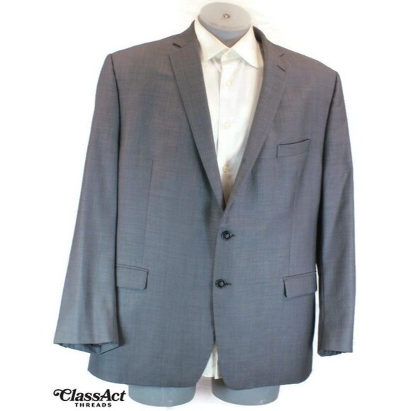 Calvin Klein Slim Fit 2 Piece Suit Mens Gray 2 Button Wool 48R Flat Fronts 40" W - Picture 3 of 12